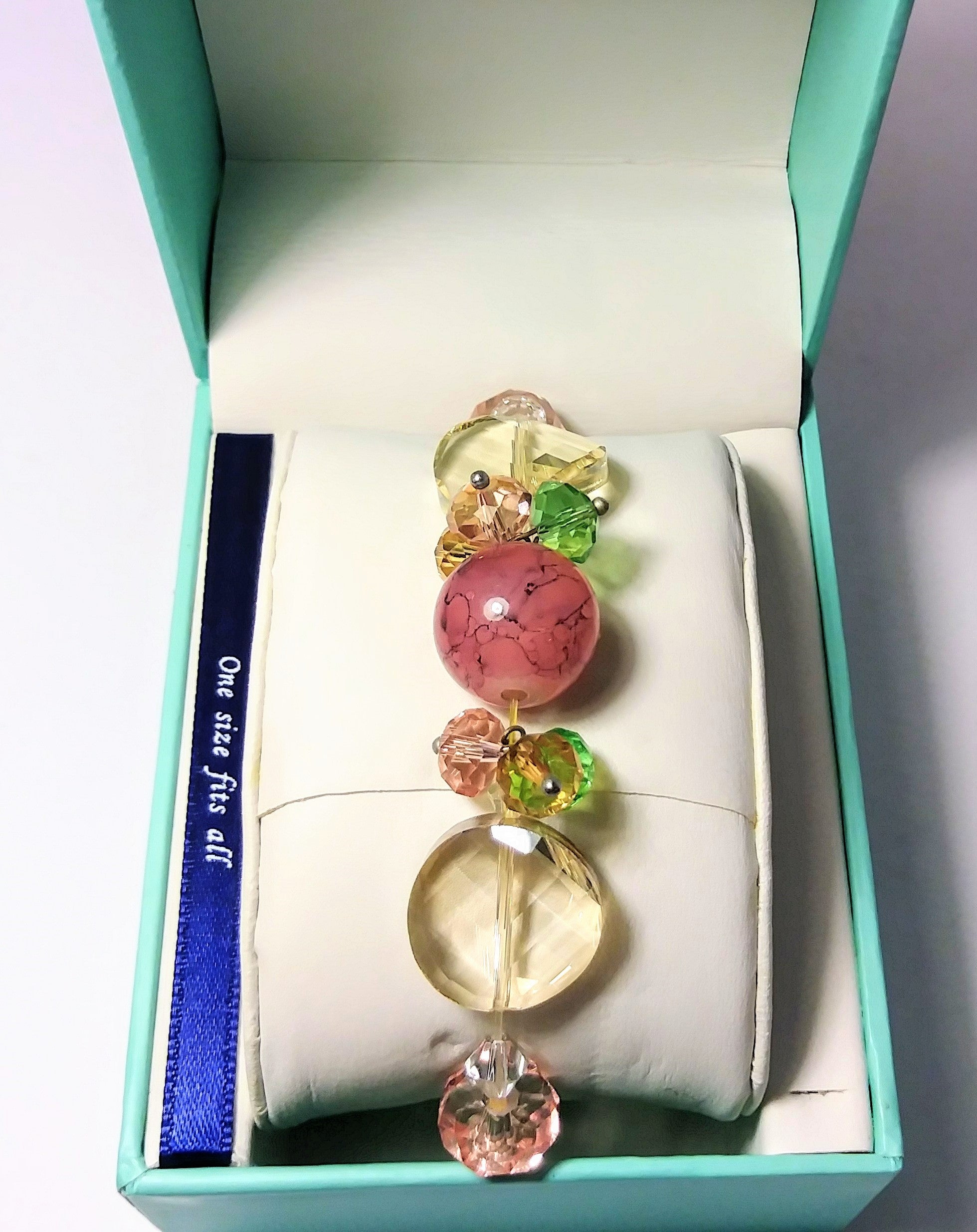 Pink and multiple color jade and gemstones bracelet
