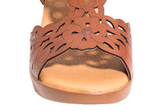Lisa-gorgeous brown synthetic leather summer wedge sandal with flower cut outs (wide)
