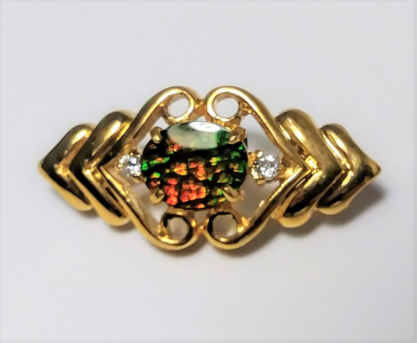 10K gold plated brooch pin with beautiful opal center piece