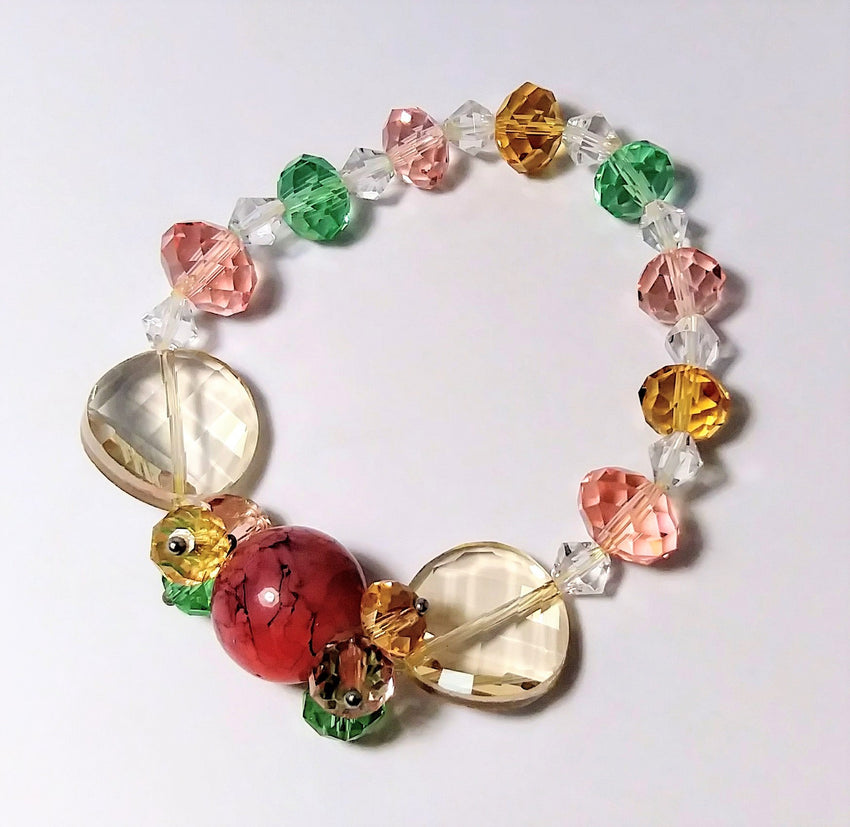 Pink and multiple color jade and gemstones bracelet