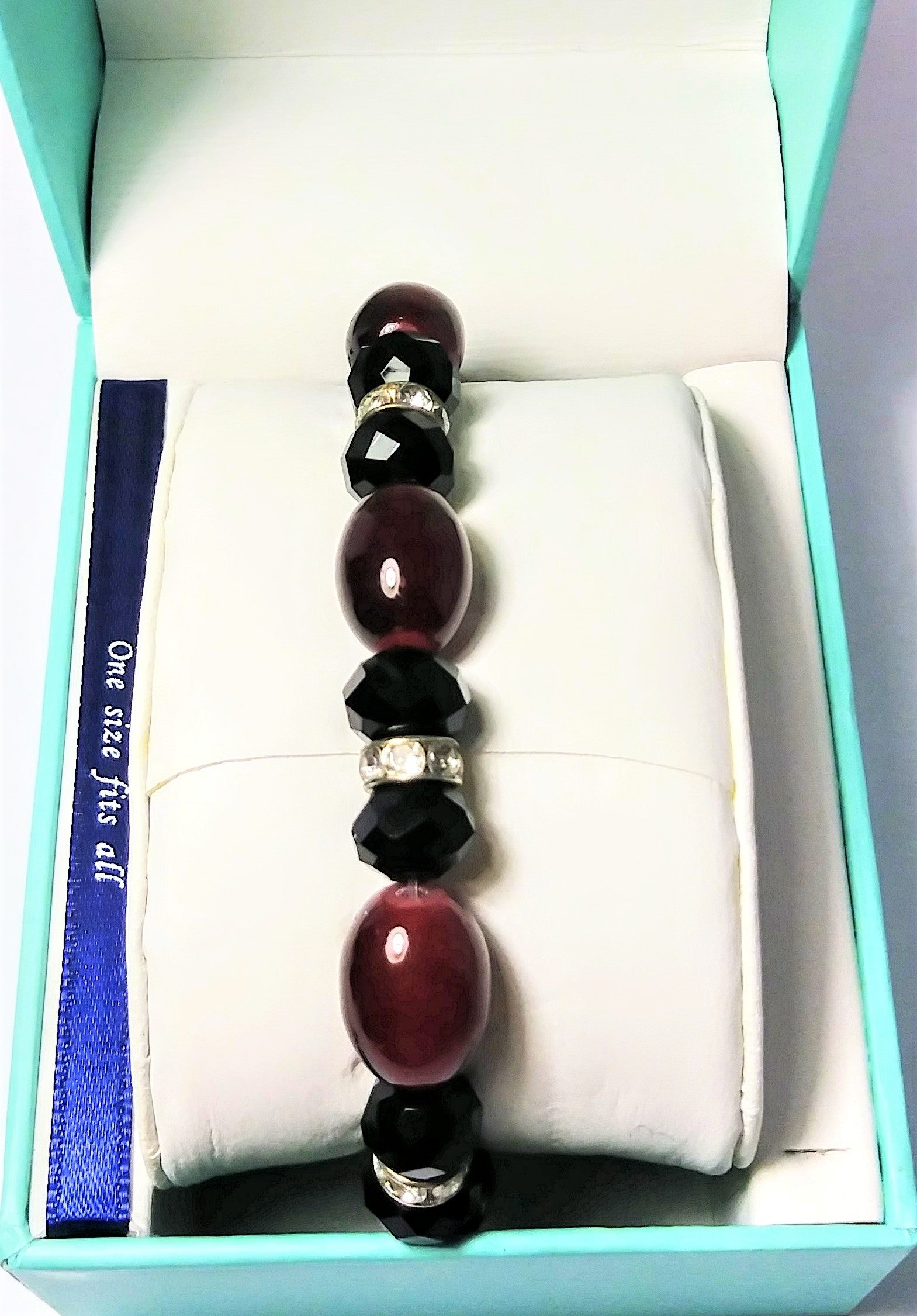 Black and red gemstone lucky charm bracelet