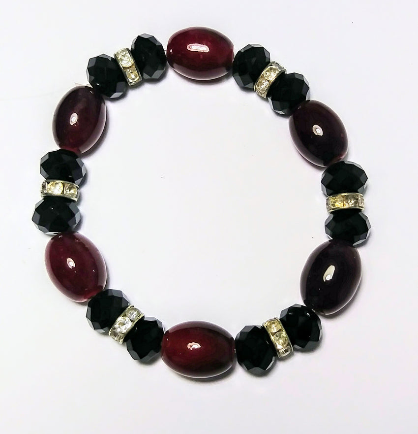 Black and red gemstone lucky charm bracelet