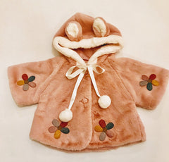 Adarable Little Flower Design Toddler Faux Fur Cape Coat with Hood
