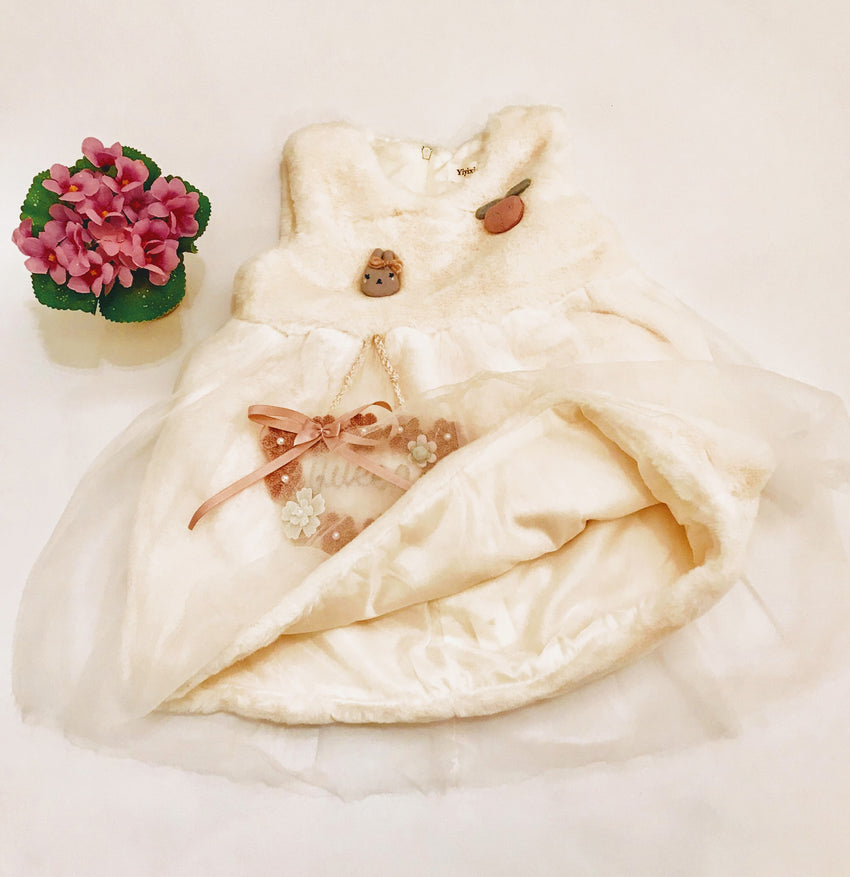 Sleeveless White beautiful Toddler faux fur dress