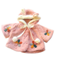Adarable Little Flower Design Toddler Faux Fur Cape Coat with Hood