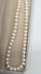 AAA Top grade, 9-10 mm Cultured Freshwater Pearl Strand Necklace in Sterling Silver Clasp, 18"