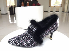 Veronica-Petite Sexy soft padded heels with fabric and fur trim- Super cute!