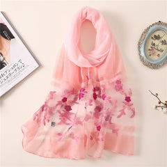 Feminine and artistic flowers long silk feeling scarf you will love (75*25 inch extra long)