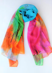美丽的彩虹多色透明真丝围巾（75 * 42英寸超大号！）