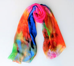 Beautiful rainbow multi-colored sheer silk scarf (75*42 inch super large size!)