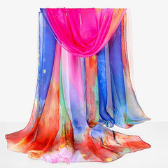 美丽的彩虹多色透明真丝围巾（75 * 42英寸超大号！）